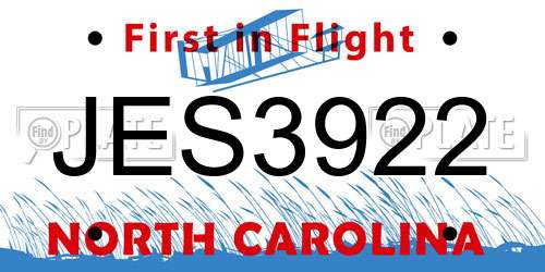 JES3922 North Carolina License Plate