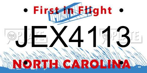 JEX4113 North Carolina License Plate