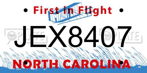 JEX8407 North Carolina License Plate