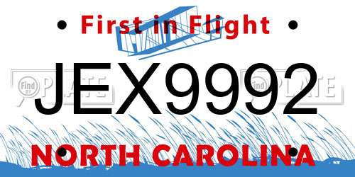 JEX9992 North Carolina License Plate