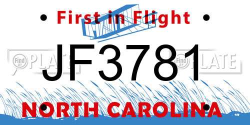 JF3781 North Carolina License Plate