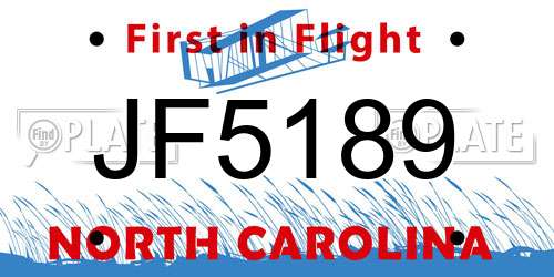JF5189 North Carolina License Plate