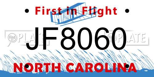 JF8060 North Carolina License Plate
