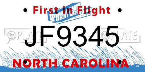 JF9345 North Carolina License Plate