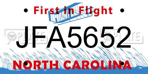 JFA5652 North Carolina License Plate