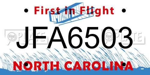 JFA6503 North Carolina License Plate