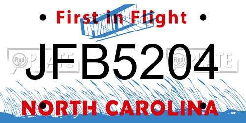 JFB5204 North Carolina License Plate