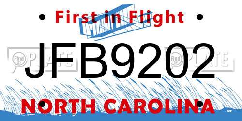 JFB9202 North Carolina License Plate