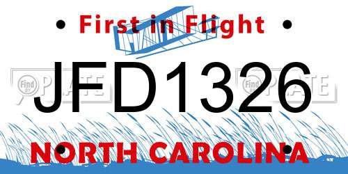 JFD1326 North Carolina License Plate