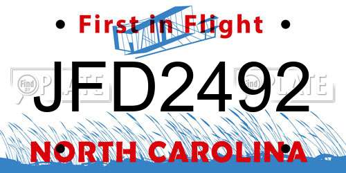JFD2492 North Carolina License Plate