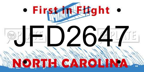 JFD2647 North Carolina License Plate