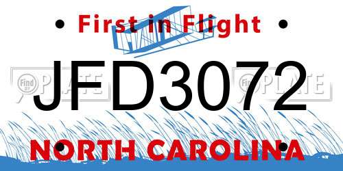 JFD3072 North Carolina License Plate