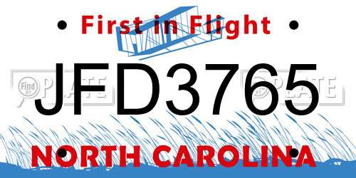 JFD3765 North Carolina License Plate