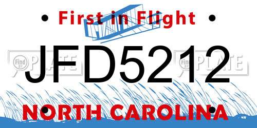 JFD5212 North Carolina License Plate