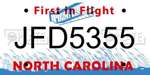 JFD5355 North Carolina License Plate