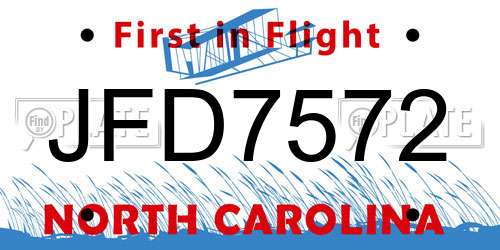 JFD7572 North Carolina License Plate