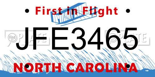 JFE3465 North Carolina License Plate