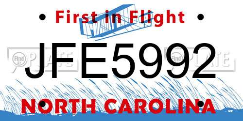 JFE5992 North Carolina License Plate