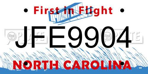 JFE9904 North Carolina License Plate
