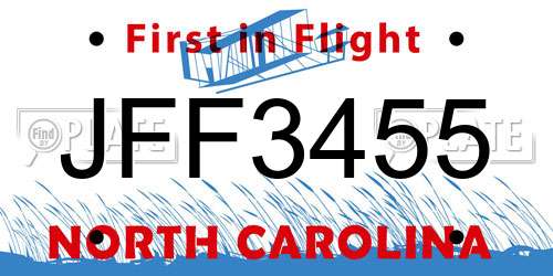 JFF3455 North Carolina License Plate