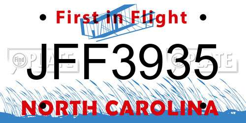 JFF3935 North Carolina License Plate