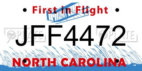 JFF4472 North Carolina License Plate