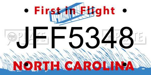 JFF5348 North Carolina License Plate