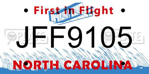 JFF9105 North Carolina License Plate