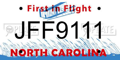 JFF9111 North Carolina License Plate