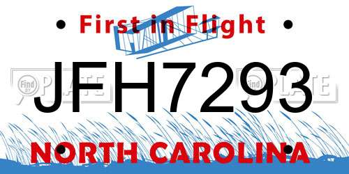JFH7293 North Carolina License Plate