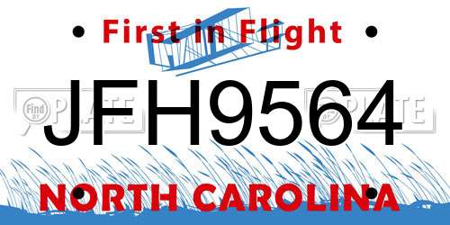 JFH9564 North Carolina License Plate