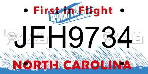 JFH9734 North Carolina License Plate