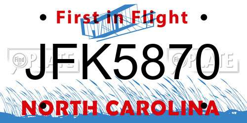 JFK5870 North Carolina License Plate
