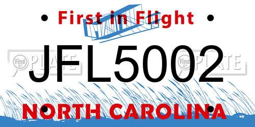 JFL5002 North Carolina License Plate