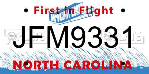 JFM9331 North Carolina License Plate