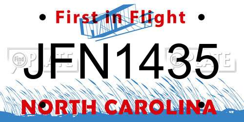 JFN1435 North Carolina License Plate