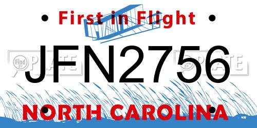 JFN2756 North Carolina License Plate