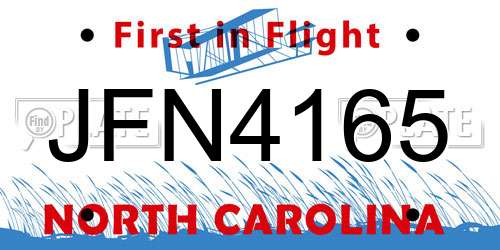 JFN4165 North Carolina License Plate