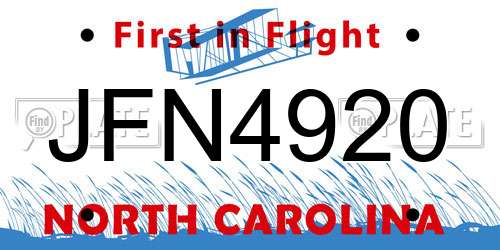 JFN4920 North Carolina License Plate