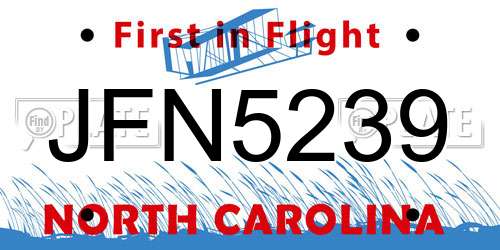 JFN5239 North Carolina License Plate