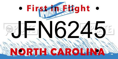 JFN6245 North Carolina License Plate