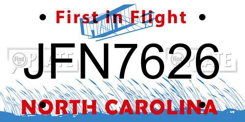 JFN7626 North Carolina License Plate