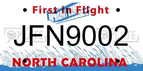 JFN9002 North Carolina License Plate