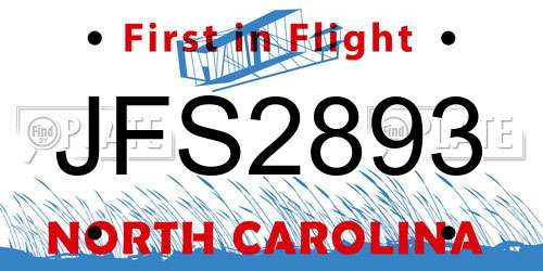 JFS2893 North Carolina License Plate