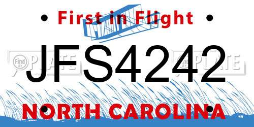 JFS4242 North Carolina License Plate