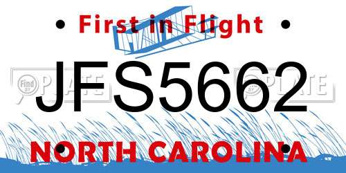 JFS5662 North Carolina License Plate