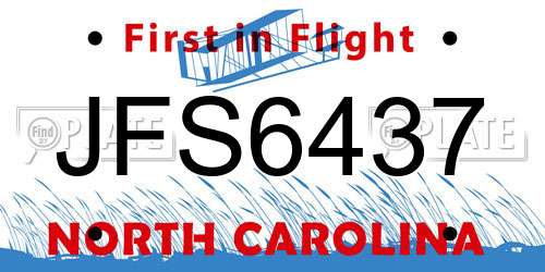 JFS6437 North Carolina License Plate