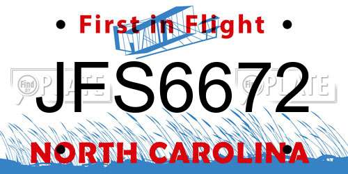 JFS6672 North Carolina License Plate