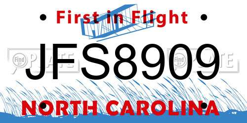 JFS8909 North Carolina License Plate
