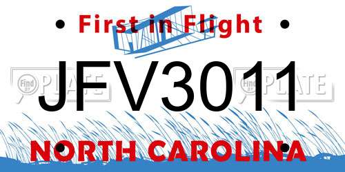 JFV3011 North Carolina License Plate